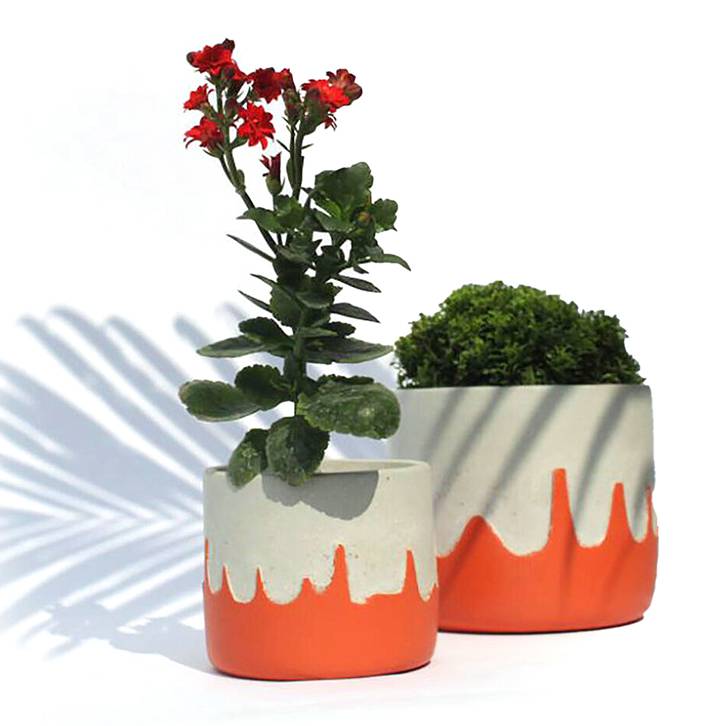 Playful Orange Concrete Planters -Set of 2