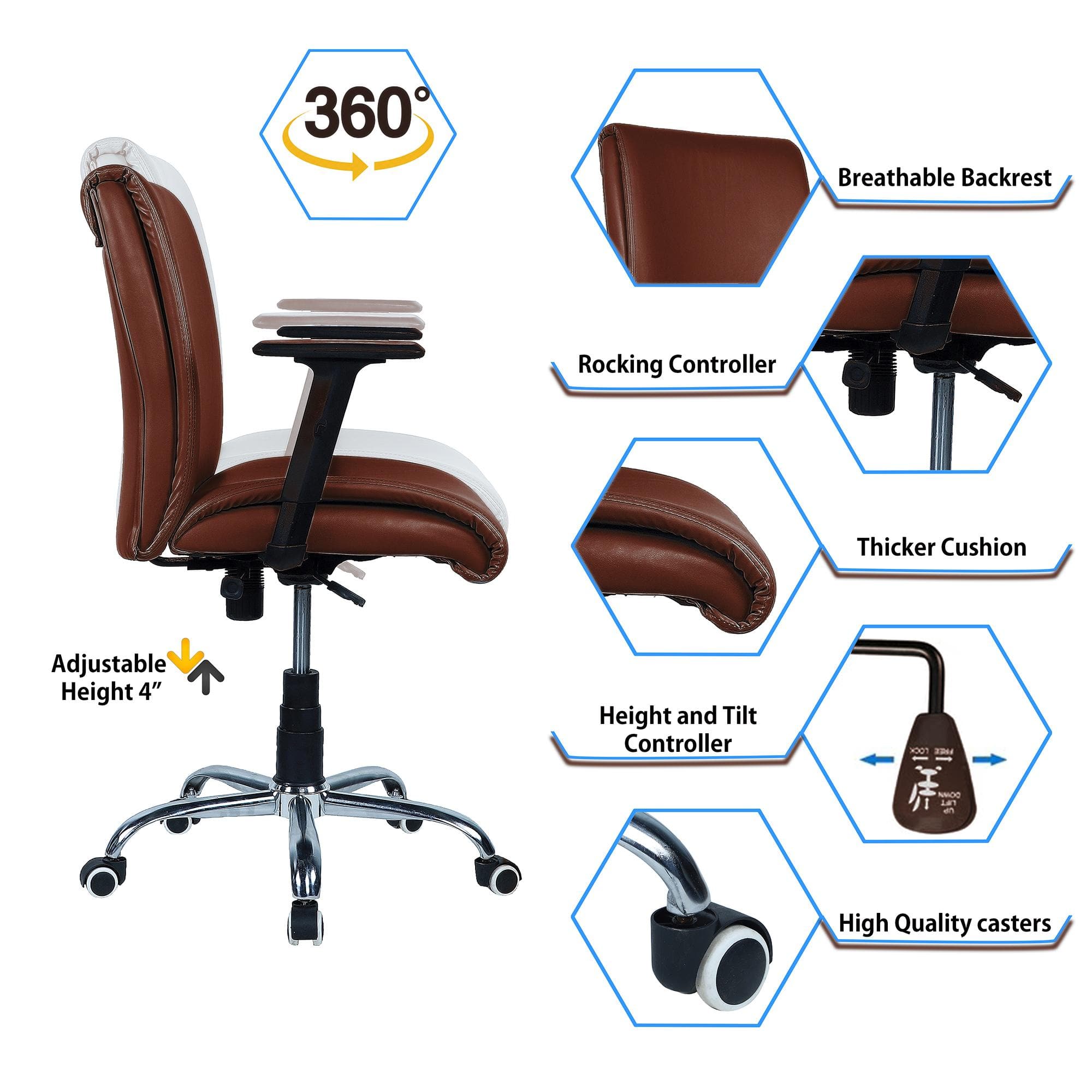 Teaauras High Back Executive Chair in Brown Colour