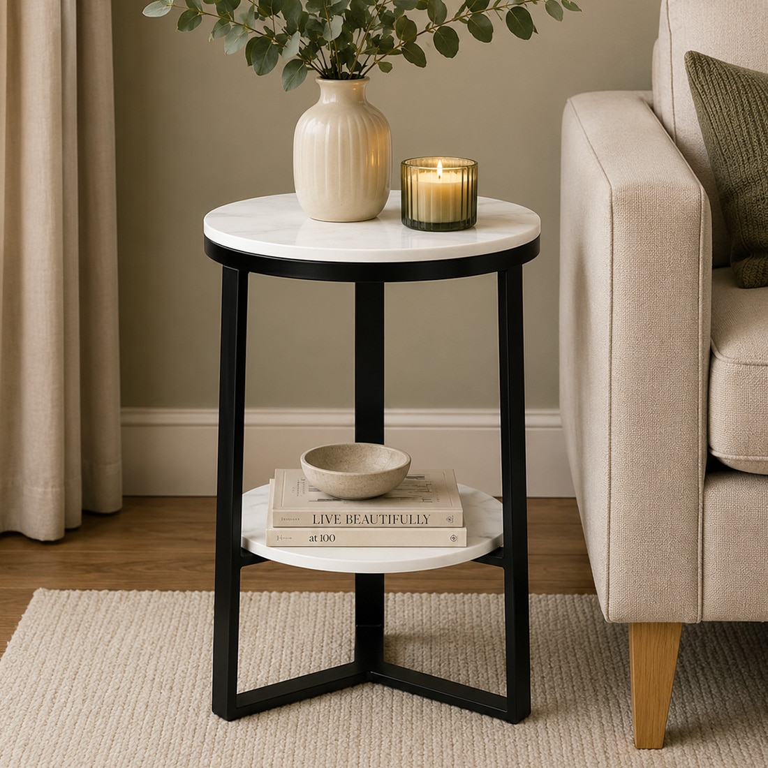 Klear White Porcelain Top End Table Black Finish - Bhavya Exports