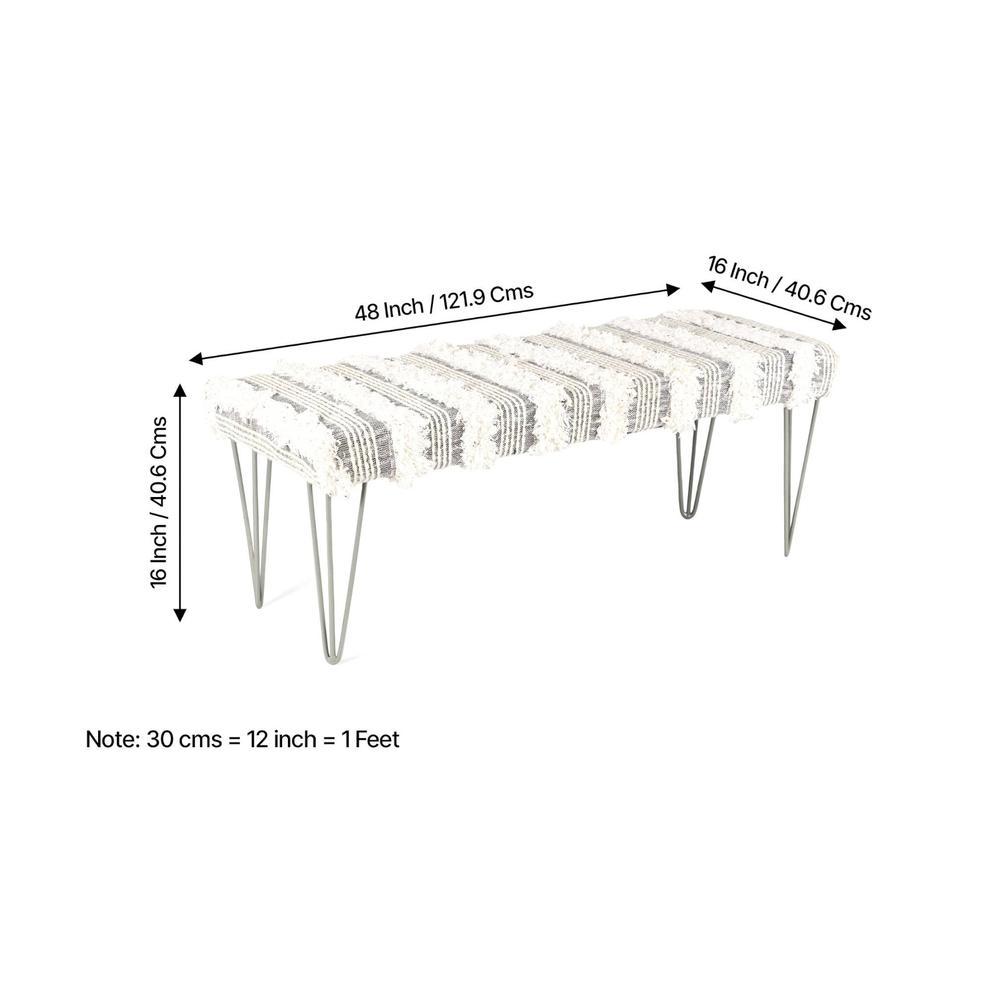 Belmont Sheesham Wood Mid Century 3 Seater Bench With Metal Legs In Grey Fabric