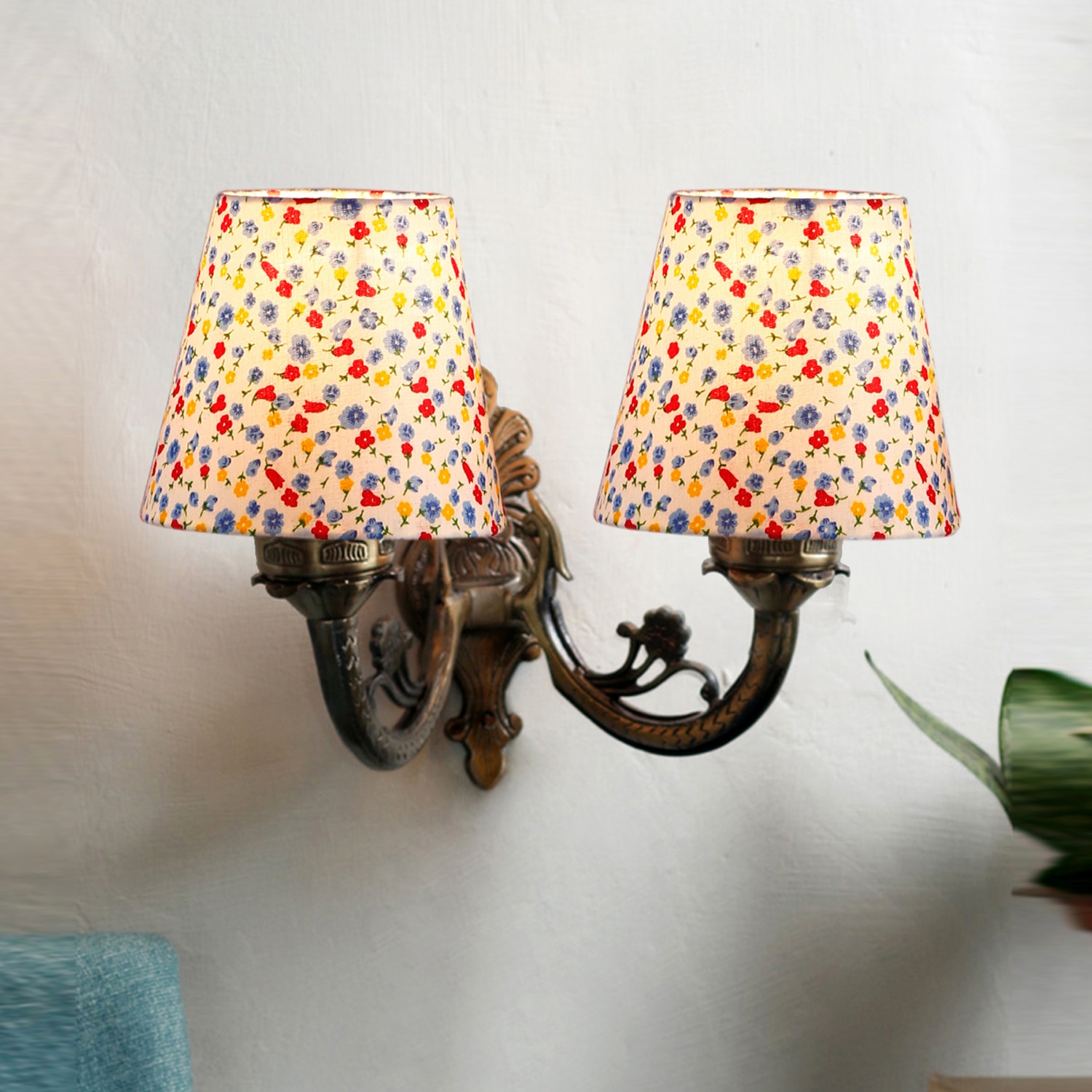 Devansh Metal Electric Wall Light in Antique Gold Colour with Multi Shade Count of 2 Lights - Devansh