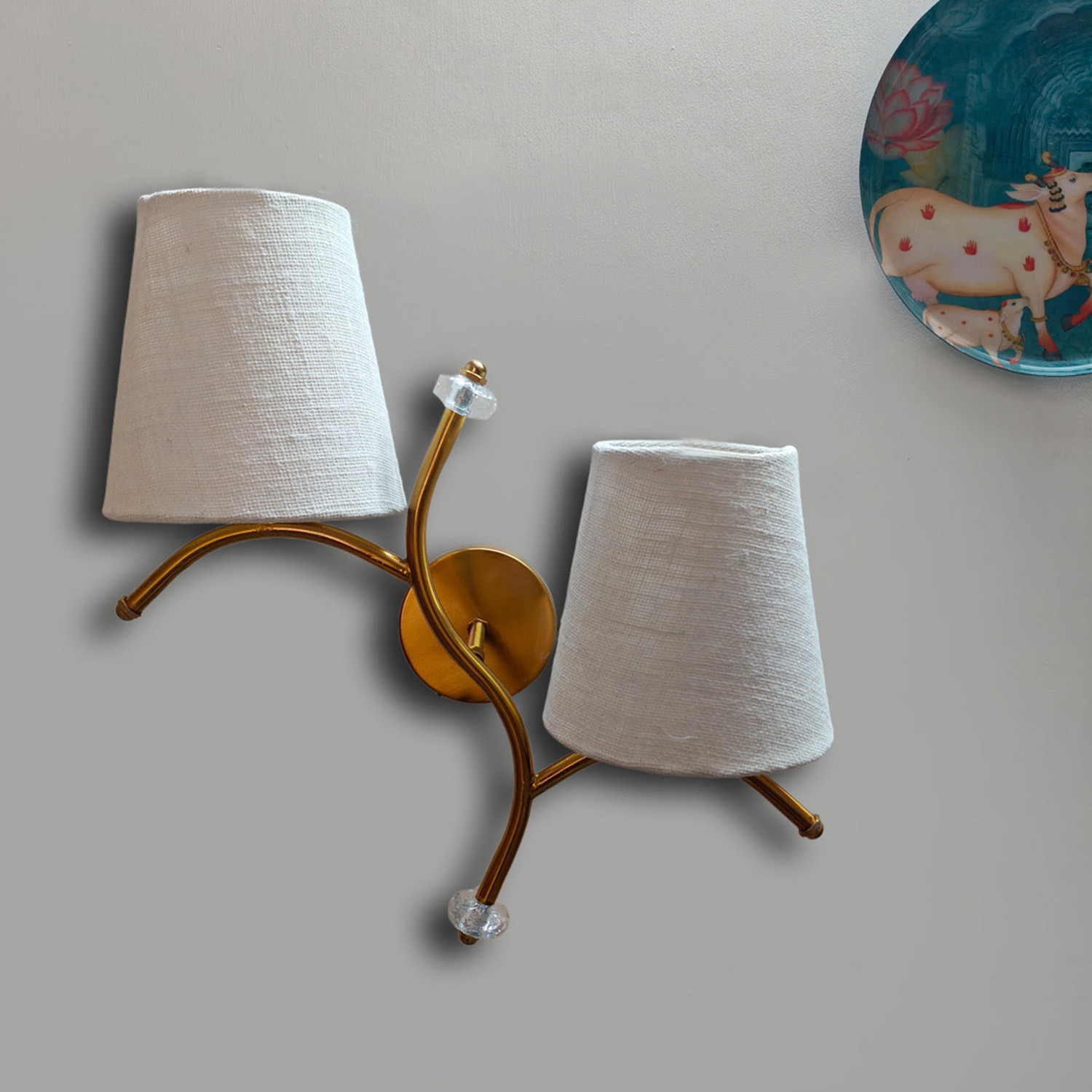 Devansh Metal Electric Wall Light in Gold Colour with White Shade Count of 2 Lights - Devansh