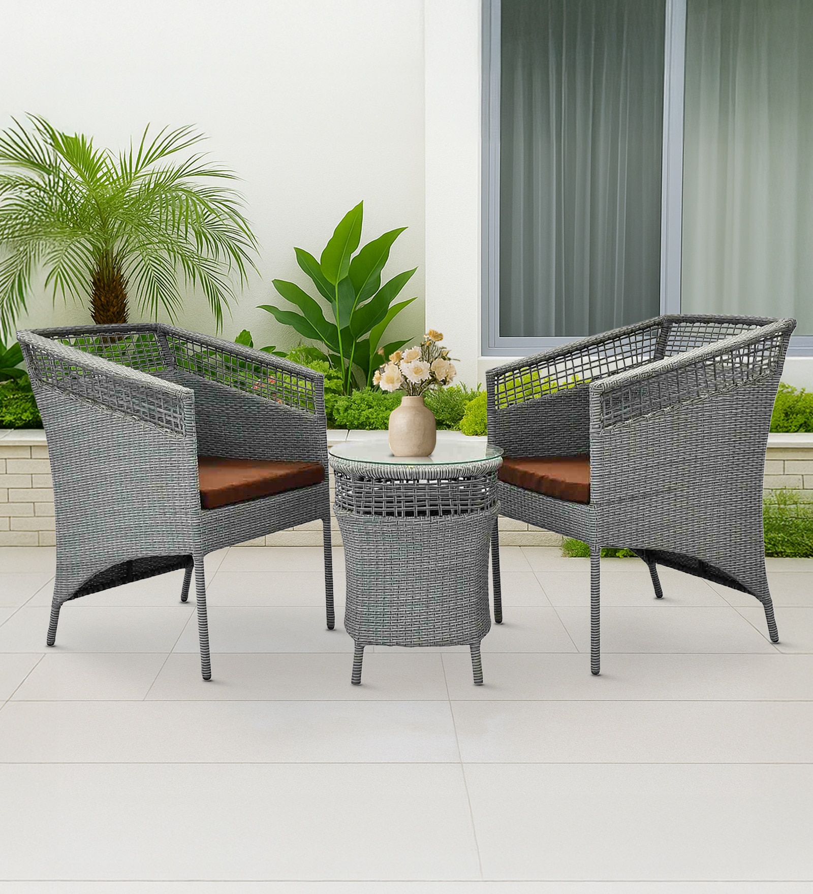 Perth Wicker Table And Chair Set In Grey Dual Tone Finish