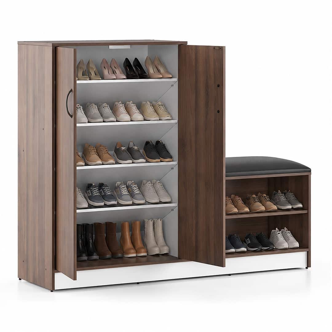Alex 21 Pair Shoe Cabinet in Classic Walnut Finish