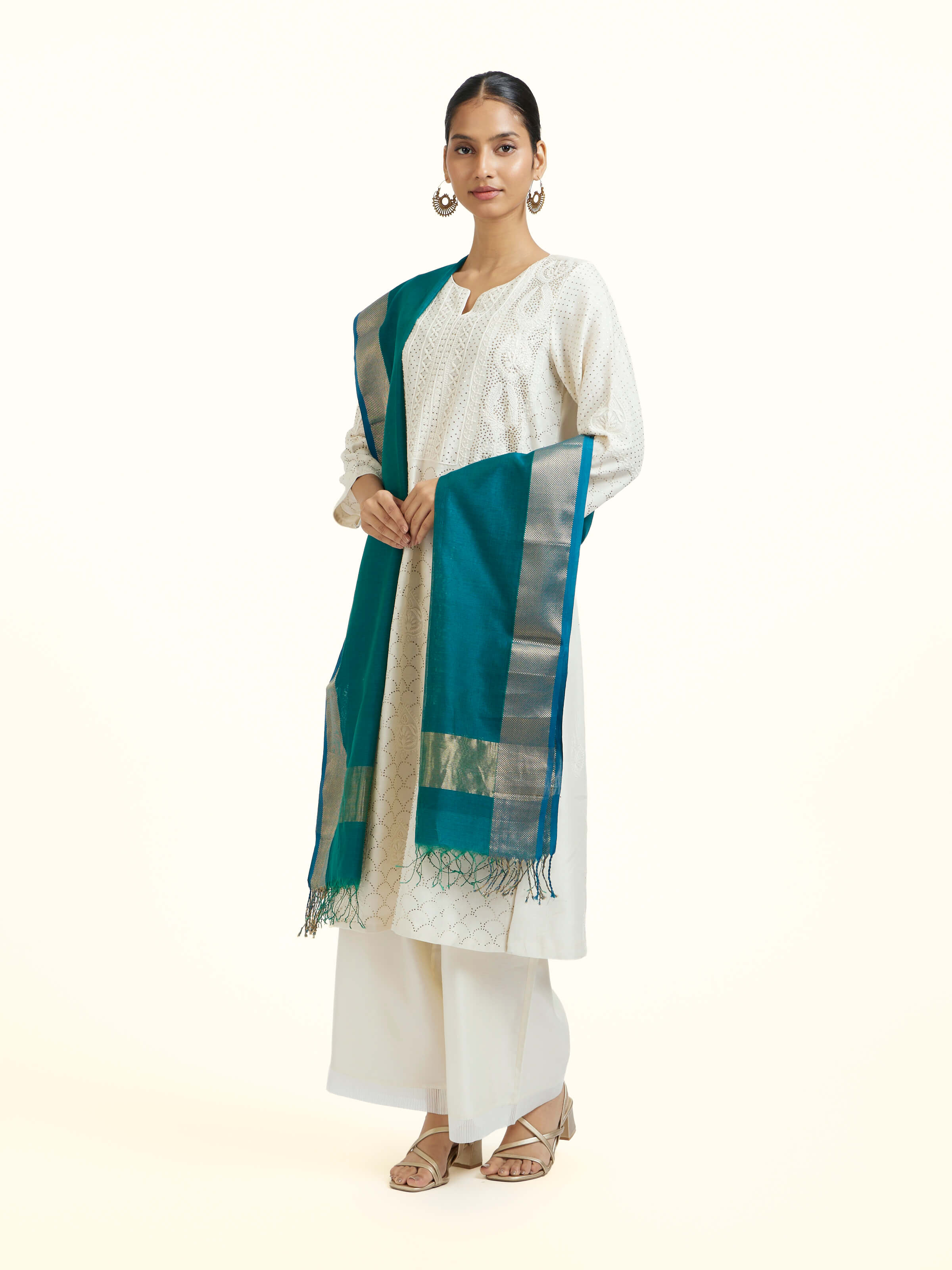 Blue Cotton Silk Maheshwari Handloom Dupatta