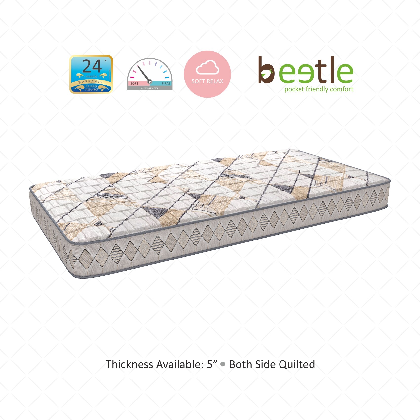Beetle Plus with 36 YEARS OF TRUST 5 Inch Double Size Bonded Foam Mattress(78X48 Inches), Double-Sided PU Foam Quilt  Durable & Lightweight