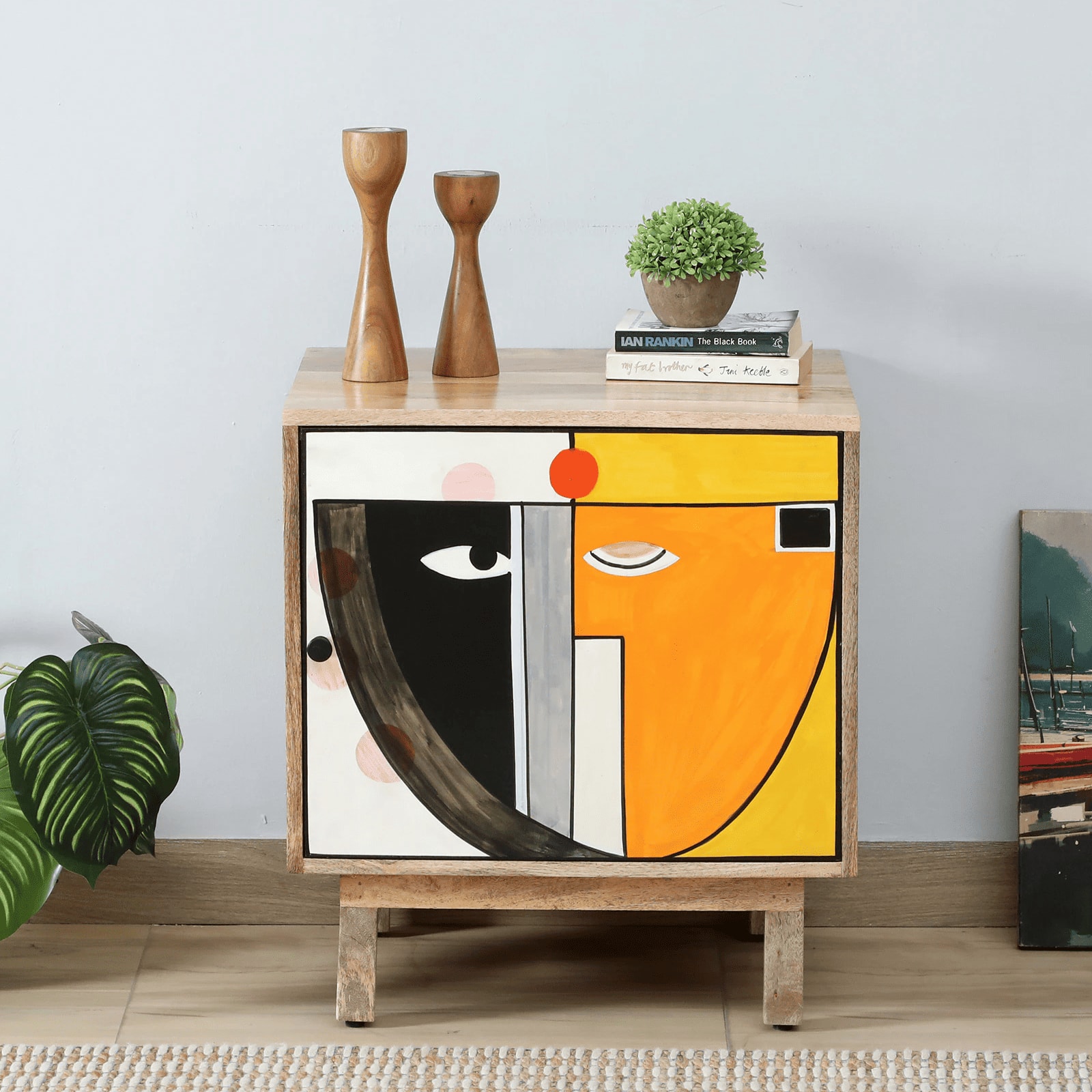 Travis Mango Wood Hand Painted Multicolour 1 Door Small Cabinet In Natural Finish