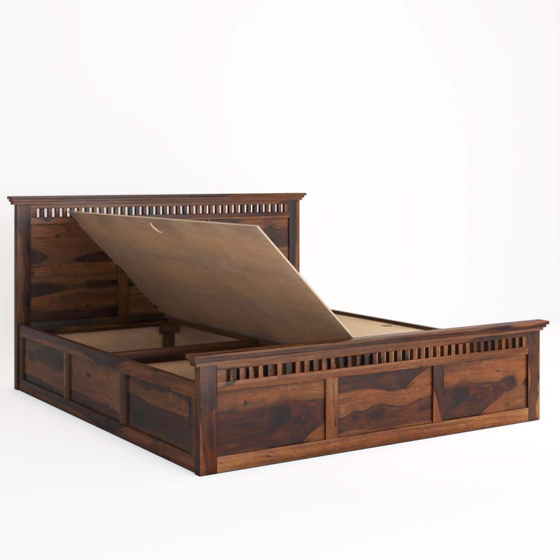 Madhvi Solid Wood King Size Bed In Box Storage Bed In Provincial Teak Finish
