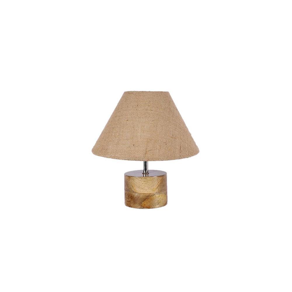 Bharati Beige Natural Fiber Shade Table Lamp with Natural Wooden Base