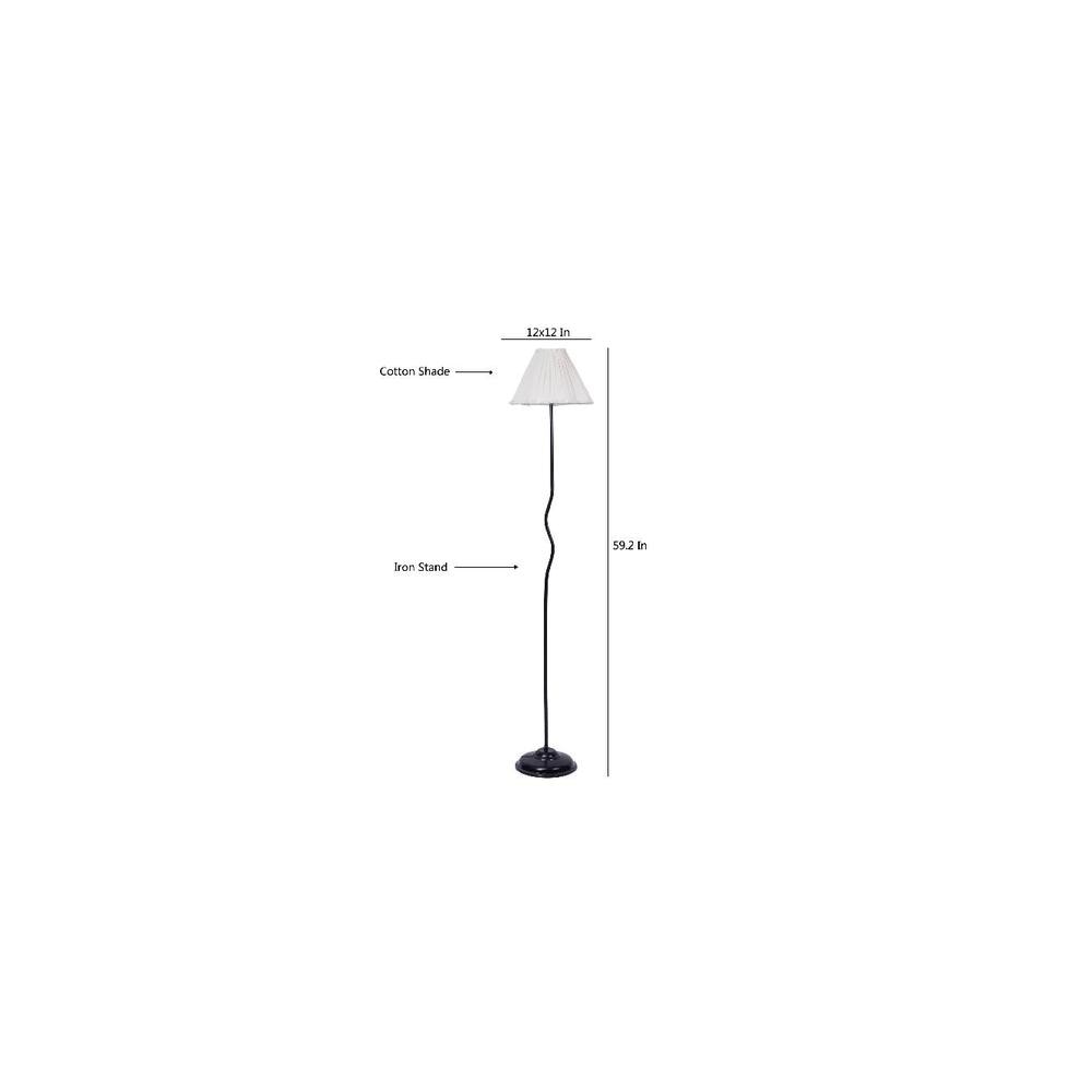 Jade Off White Fabric Floor Lamp with Black Iron Base