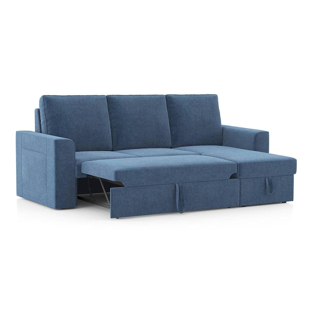 Kowloon Sectional Sofa Cum Bed with Storage Colour Baltic Blue premium chenille