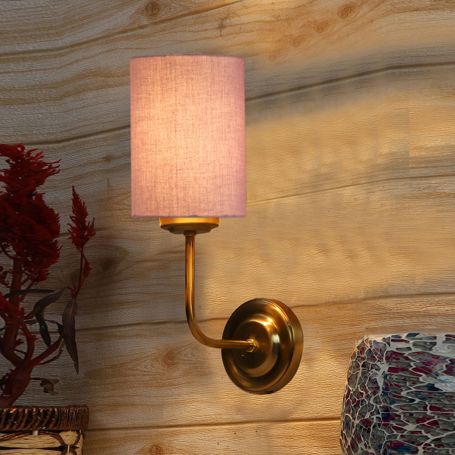 Devansh Metal Electric Wall Light in Gold Colour with Grey Shade Count of 1 Light - Devansh