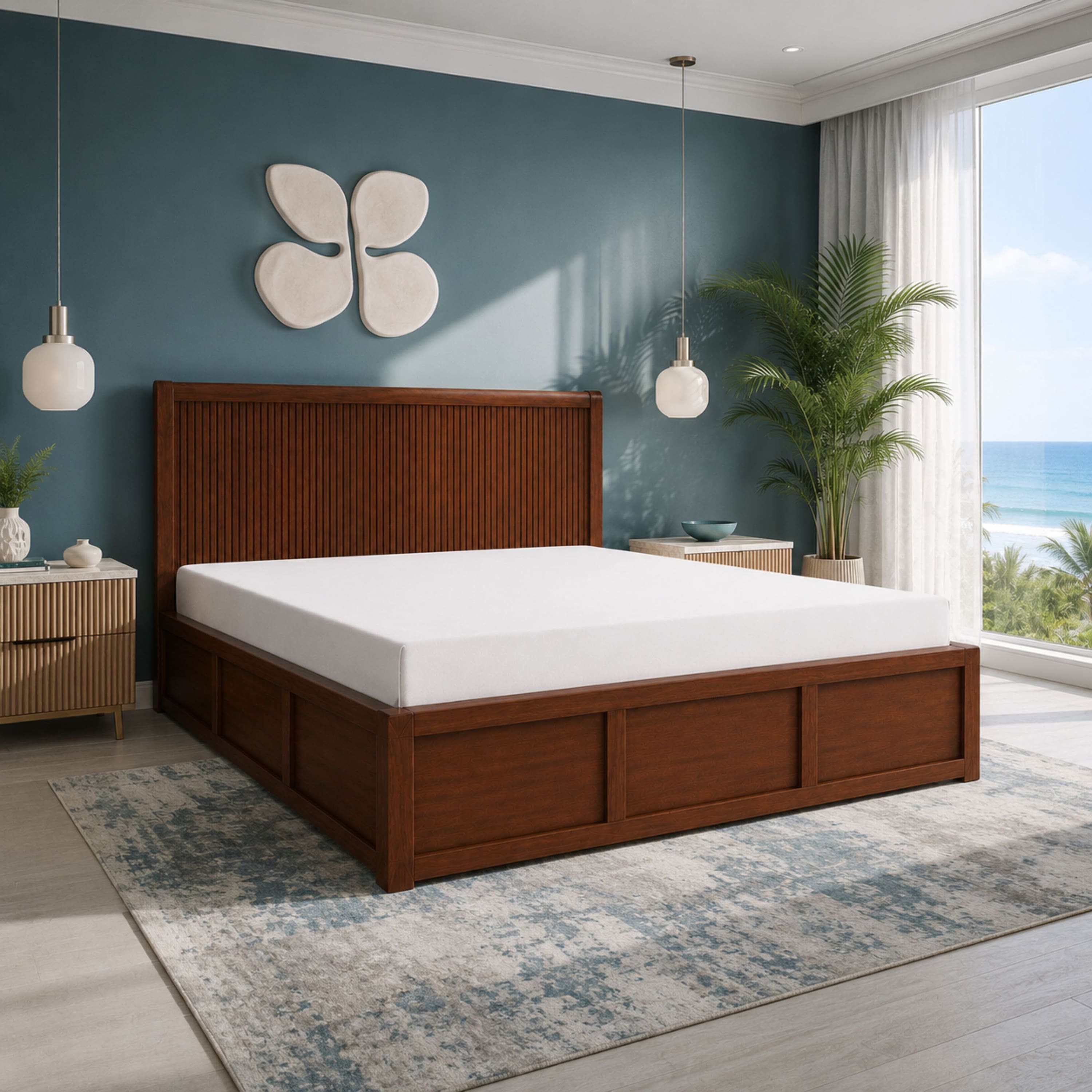 Nivaan Solid Wood Compact King Bed Hydraulic Storage Provincial Teak Finish Mattress 72 x 72 Inches