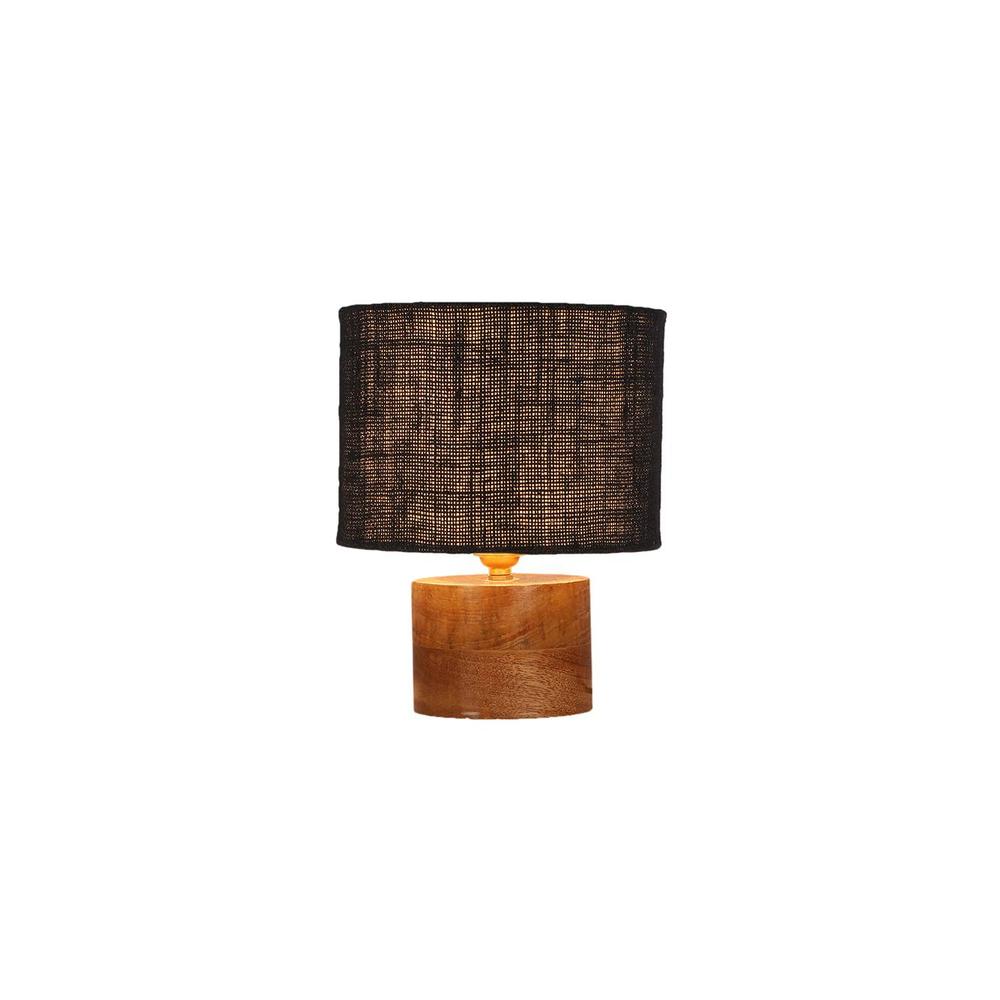 Demelza Black Jute Table Lamp with Natural Wood Base
