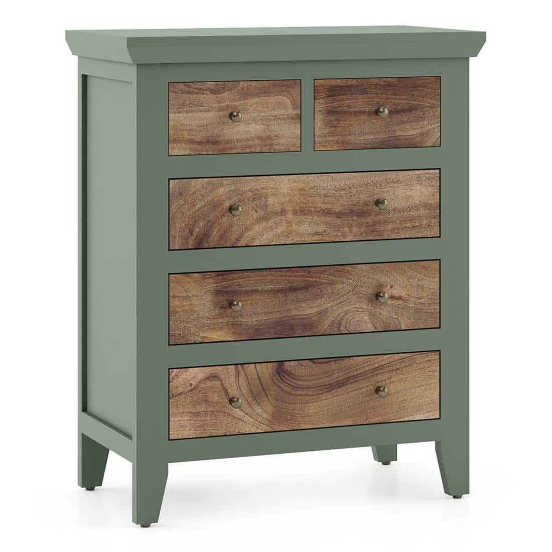 Avelin Chest of Drawer-Finish- Sage green with Burnt mango - Metal Channel