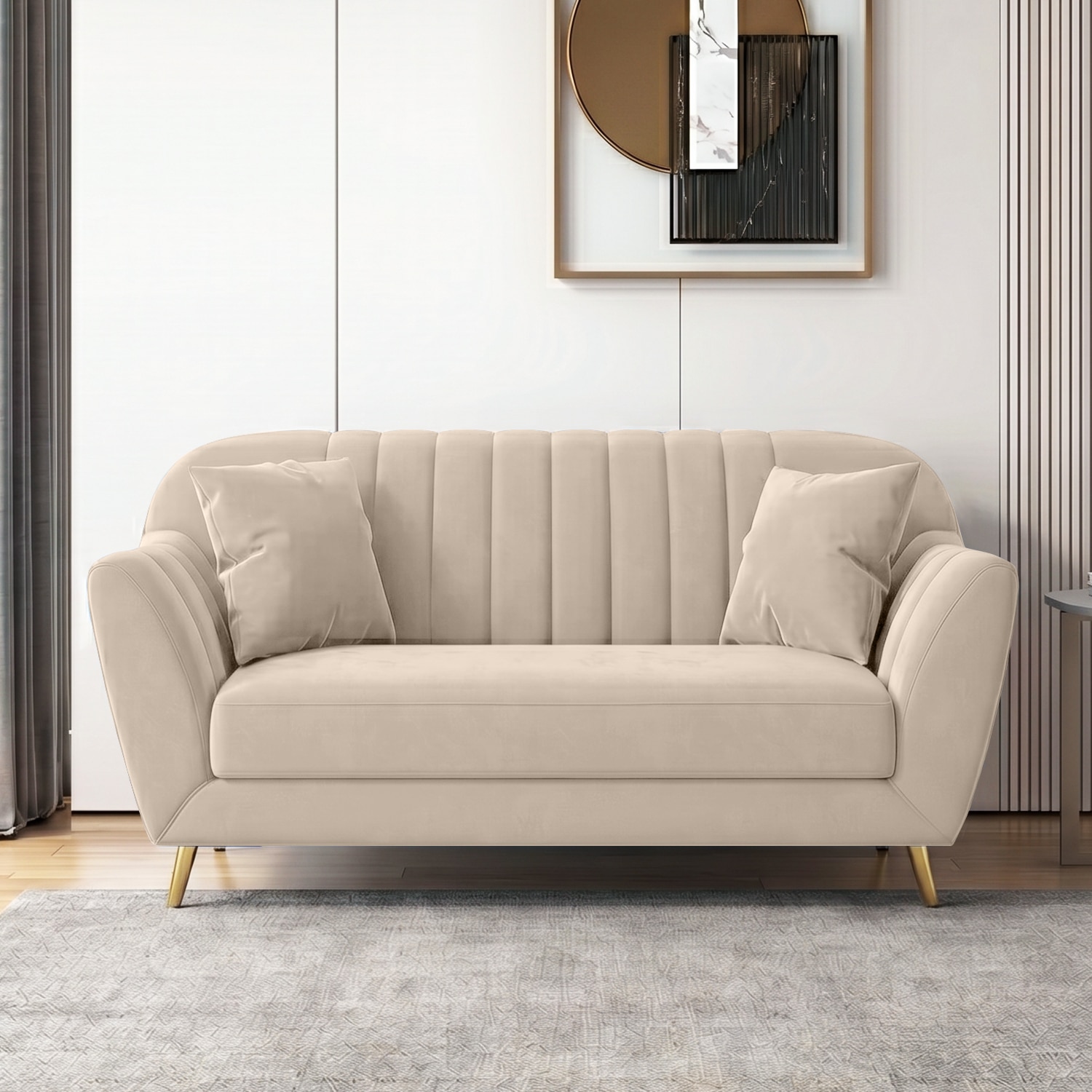 Rivo Velvet 2 Seater Sofa in Cream Color - Home Lifestylez