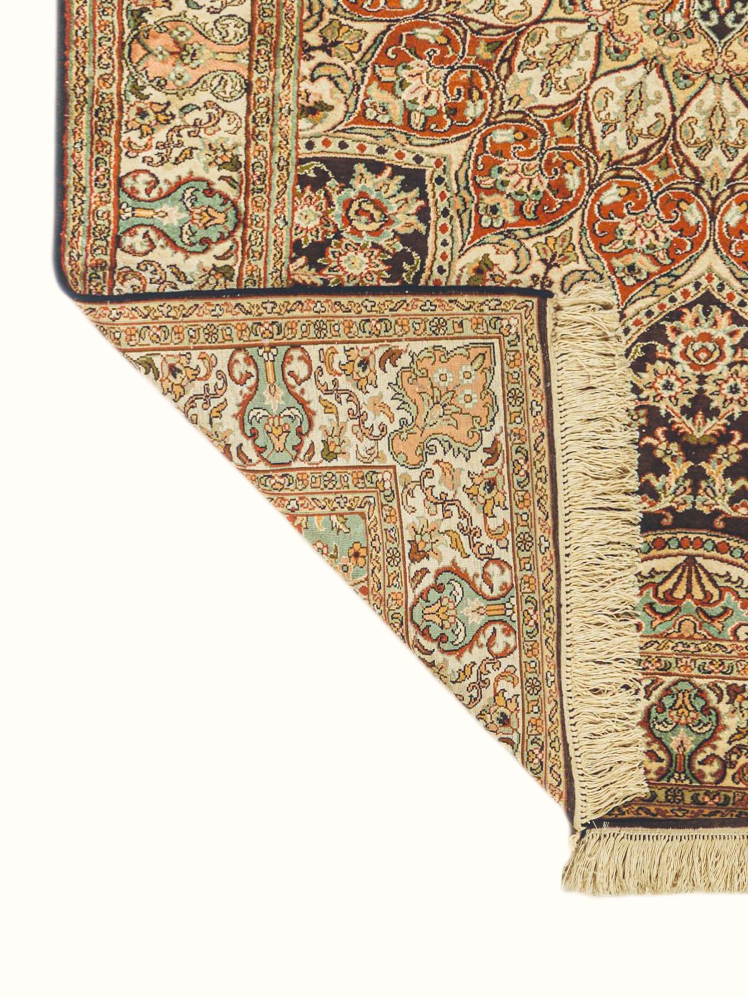 Traditional Persian Rust Sage Medallion Kashmir Silk Hand-Knotted Carpet