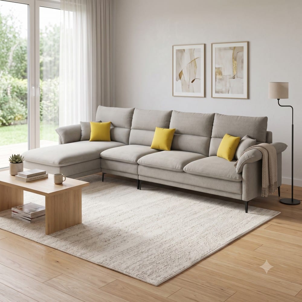 Aurora Sectional Sofa with Left Chaise Lounge Light Grey
