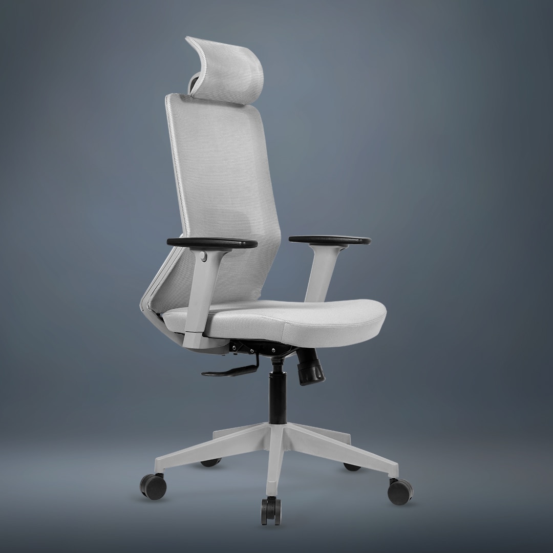 Veritas High Back Mesh Office Chair with Headrest in Grey Colour