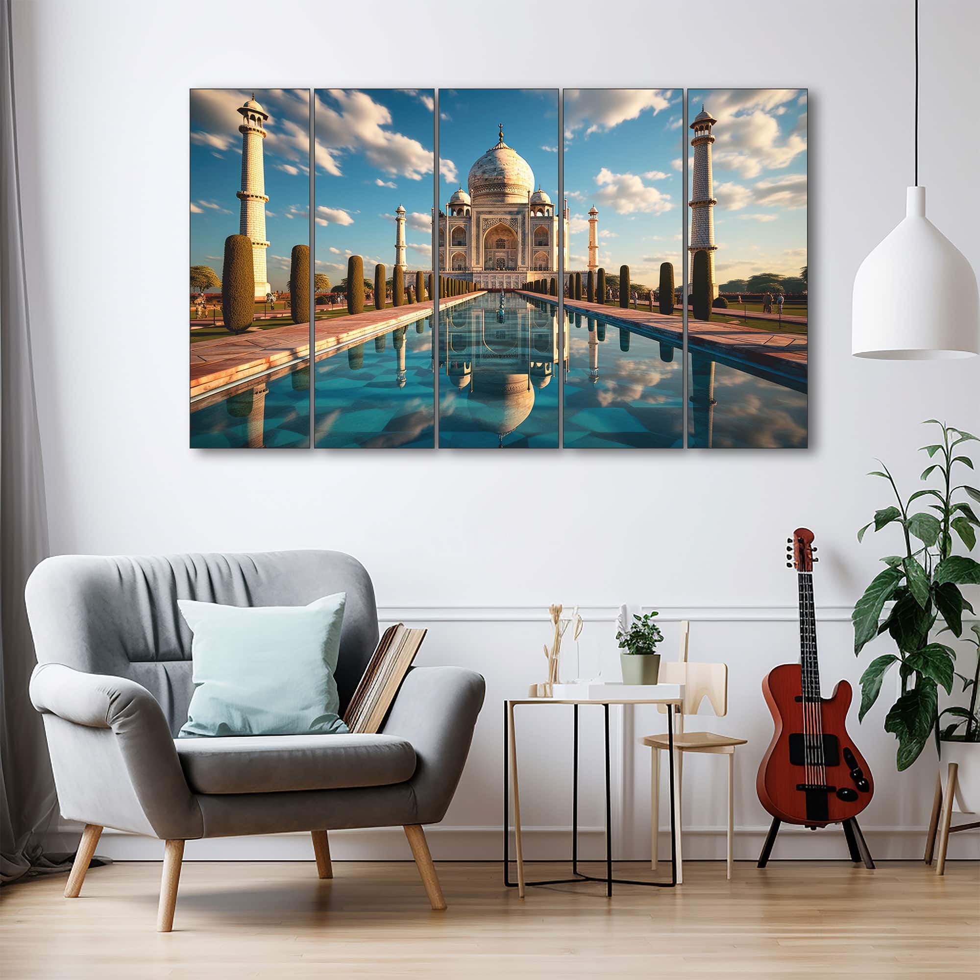 The Castle Decor Taj Mahal Wall Art Set of 5 Digital Painting 27x48 Inch - The Castle Decor