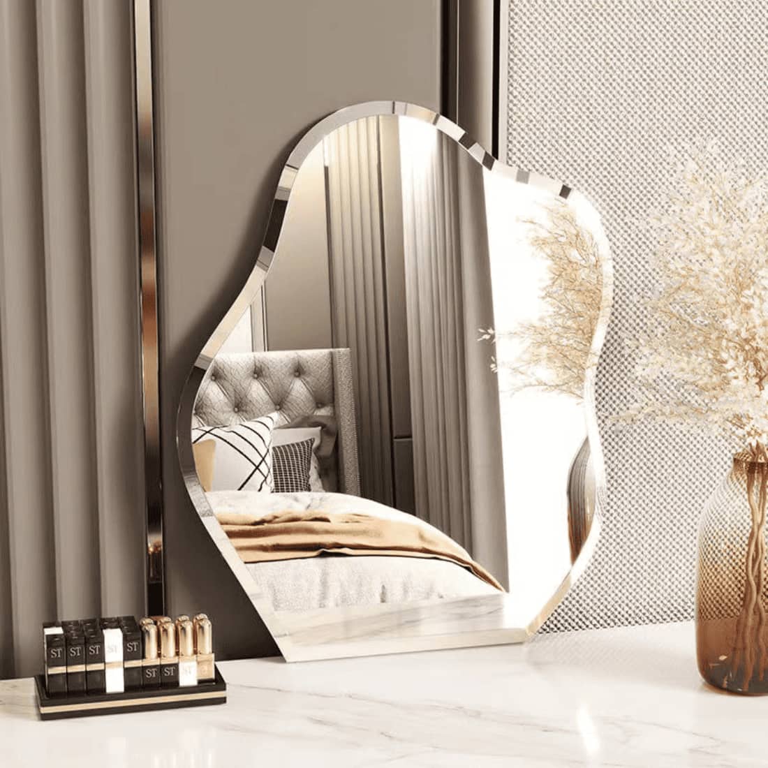 Wavy LED Backlit Mirror Designer Flower Shape for