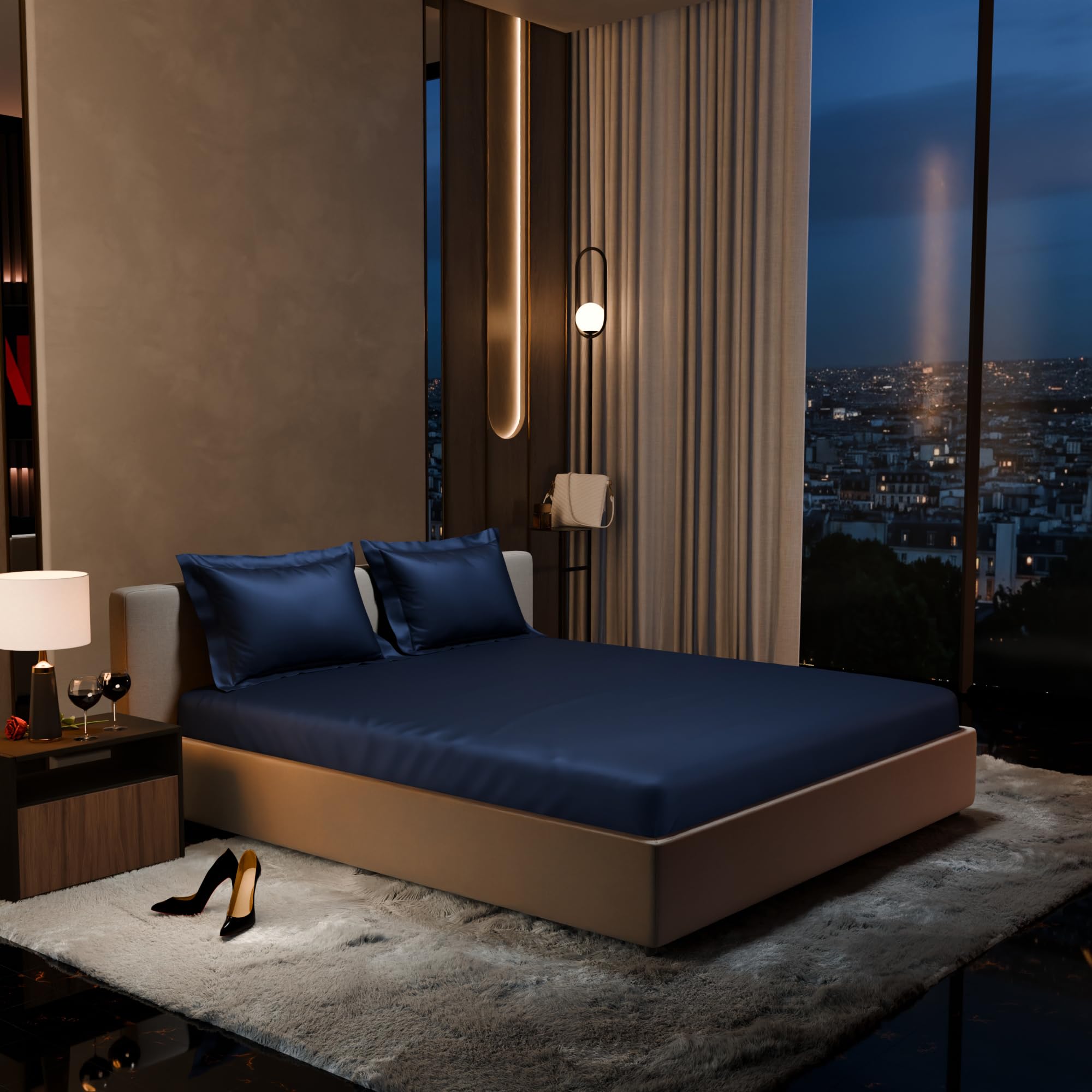 Stoa Paris 300TC UltrSatin King Bedsheet Set Satin King Mystique Blue - Stoa Paris