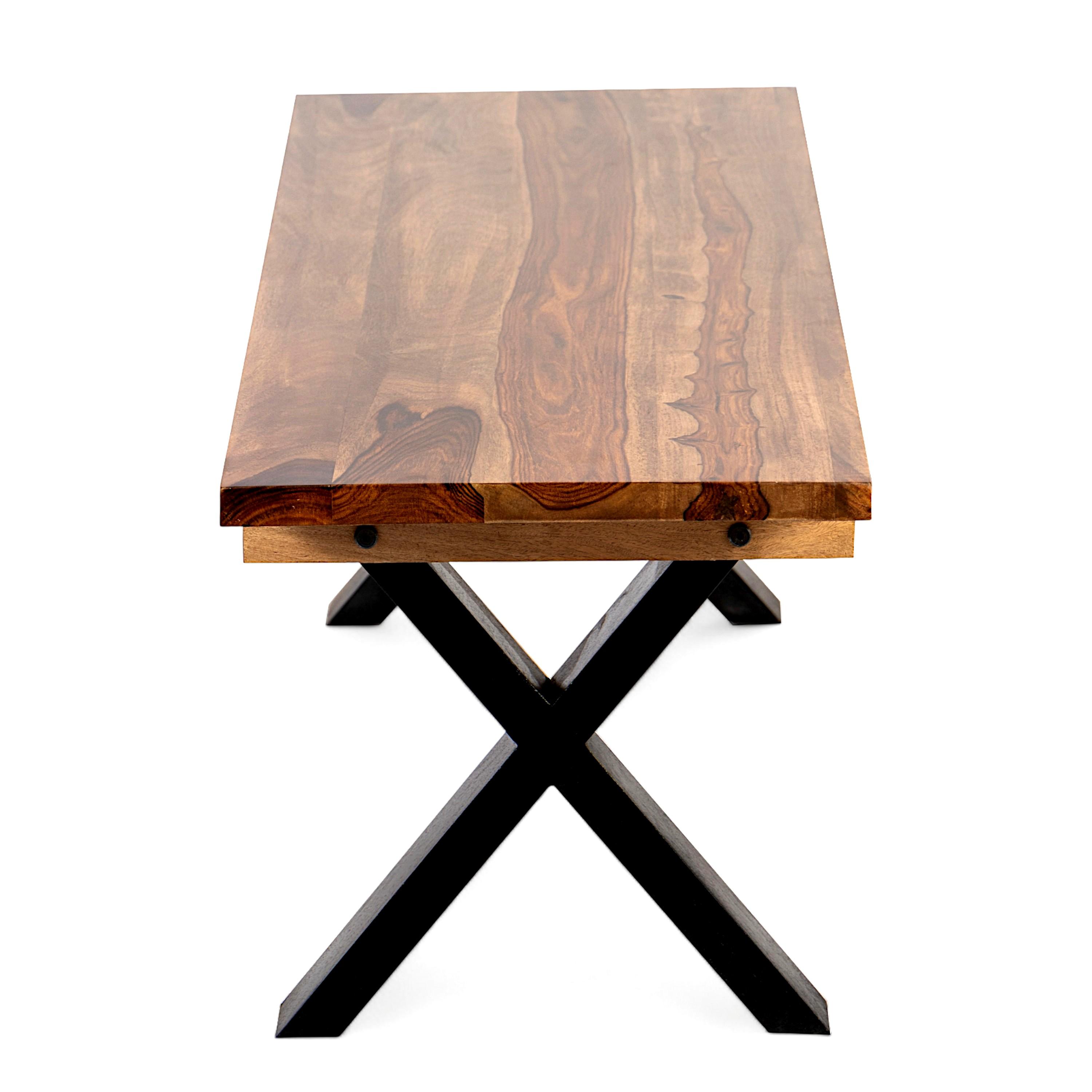 Tula Sheesham Wood Minimalist 3 Seater Bench In Teak Finish