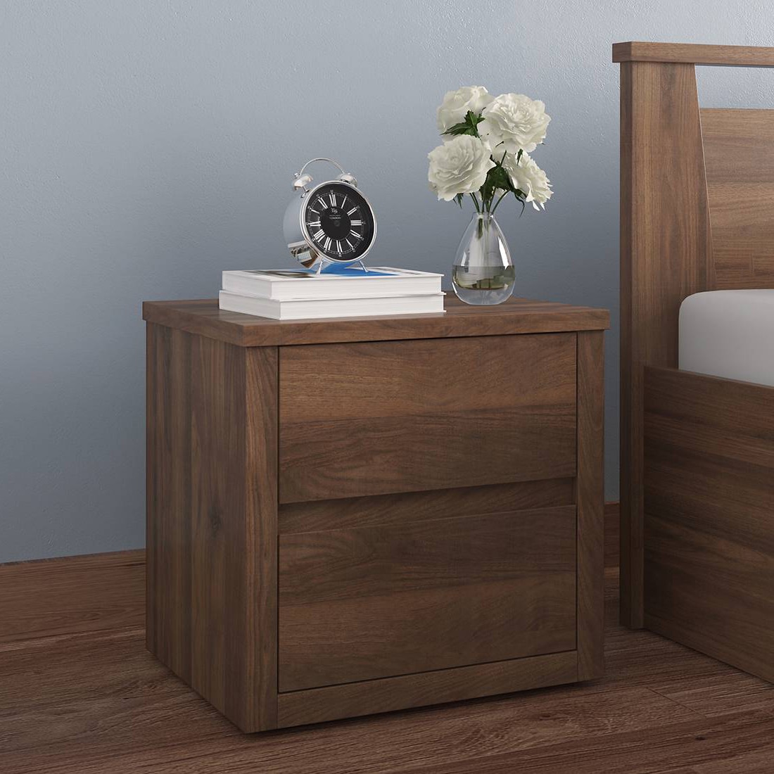 Harzine Engineered Wood Bedside Table in Classic Walnut Finish