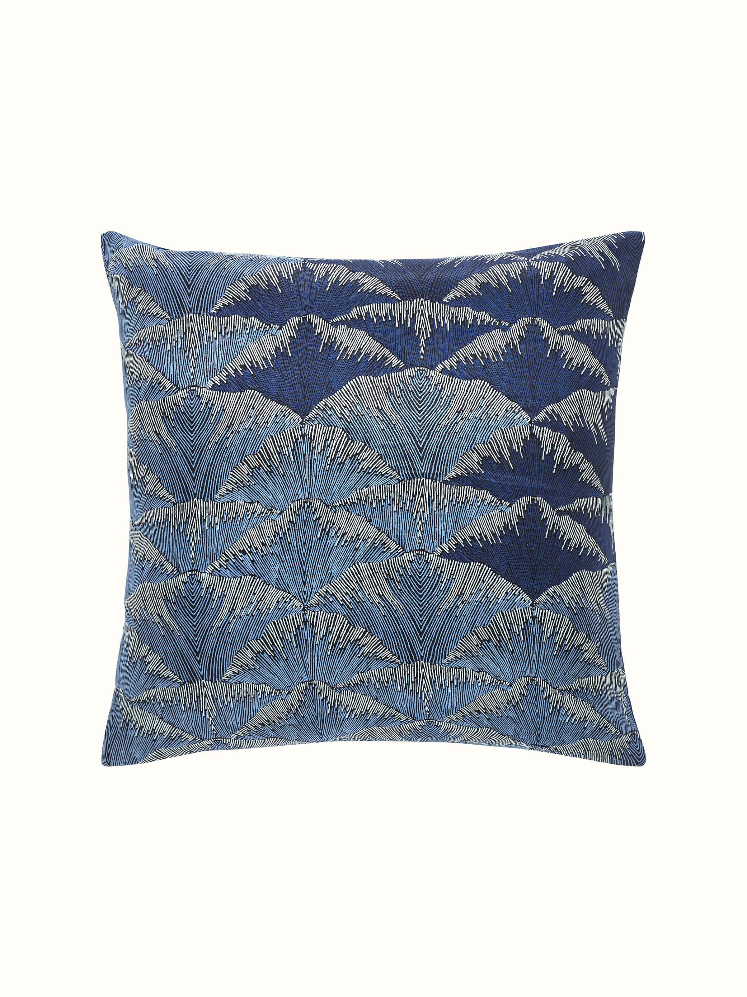 Parvat Indigo Ombre Silk Sanganeri Hand Block Printed Cushion Cover