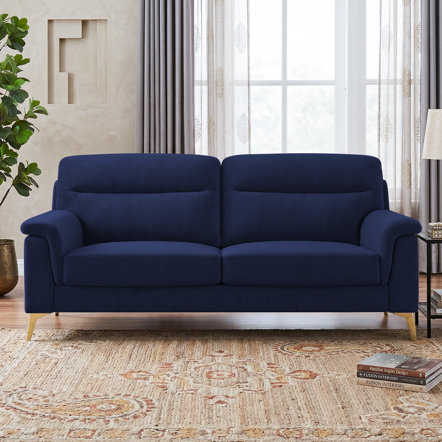Niwara Velvet 3 Seater  sofa in Navy Blue Color - Home Lifestylez