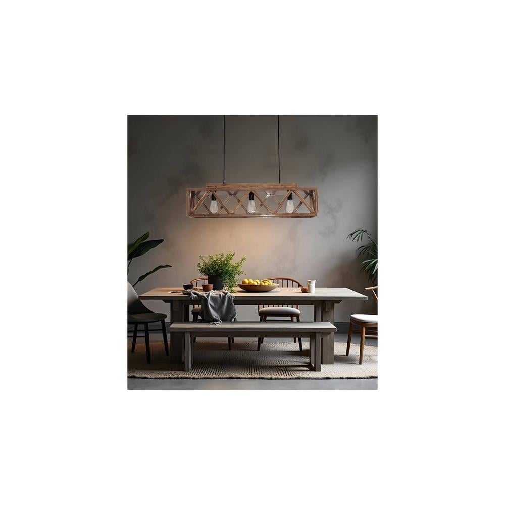 Symmetric Centrum Brown Solid Wood Cluster Hanging Light