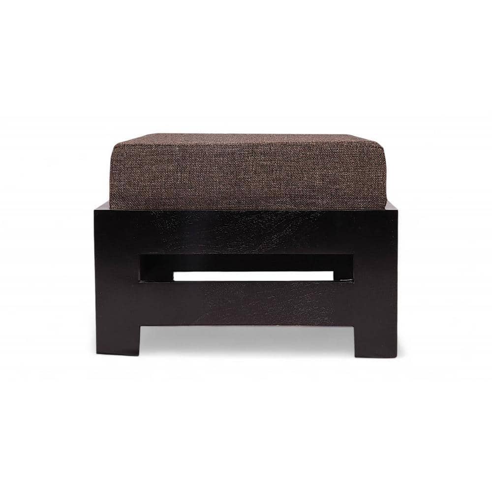Kumkum Sheesham Wood Foot Stool in Dark Walnut Finish with Jute Brown Cushion