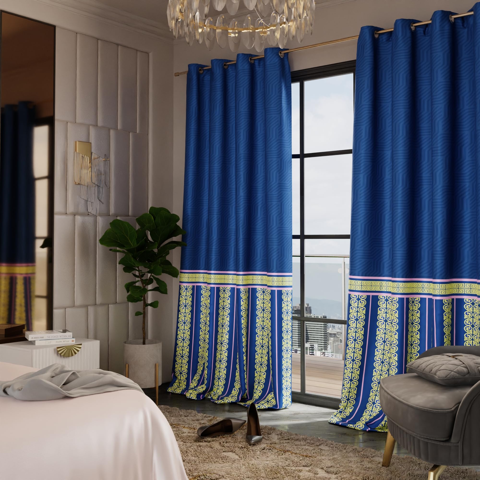 Stoa Paris Satin Long Door Curtains, Room Darkening Blackout Curtains Pack of 2, Blue Monarch - With Back Lining - Stoa Paris