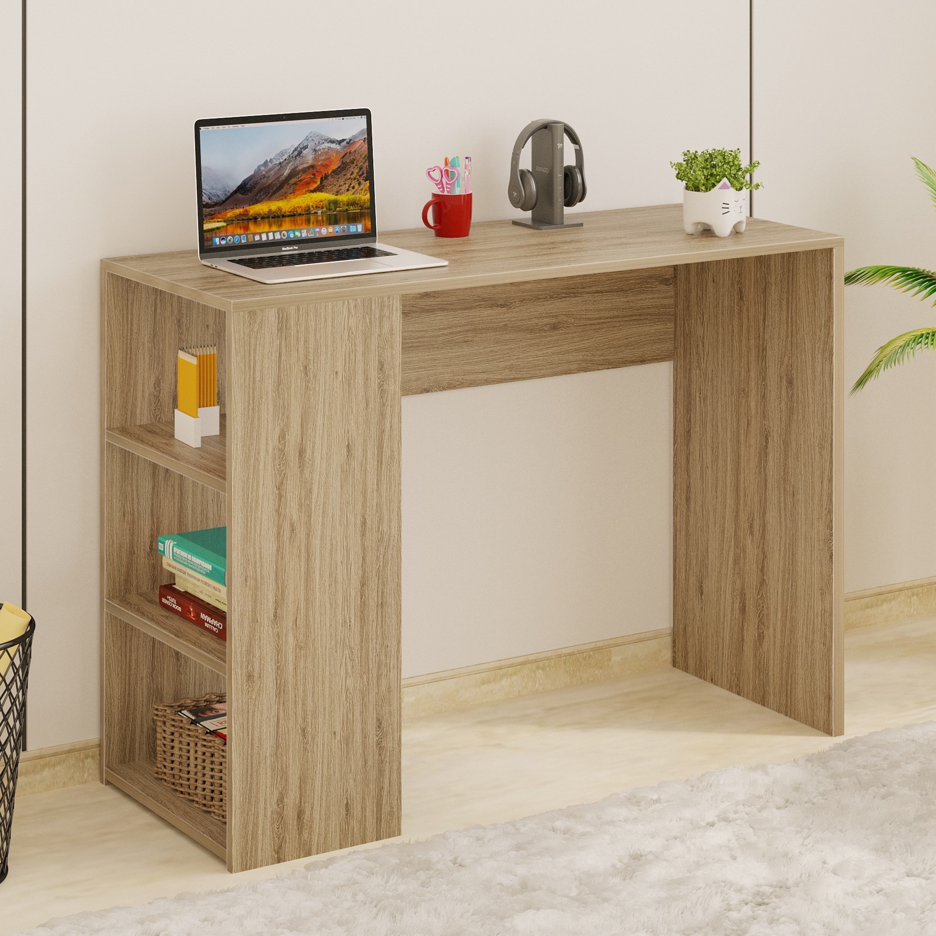 Bluewud Radisso Mini Engineered Wood Studytable In European Oak Finish - Bluewud