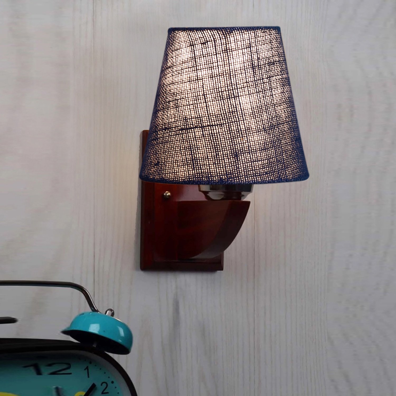 Devansh Solid Wood Electric Wall Light in Blue Colour with Blue Shade Count of 1 Light-image-34