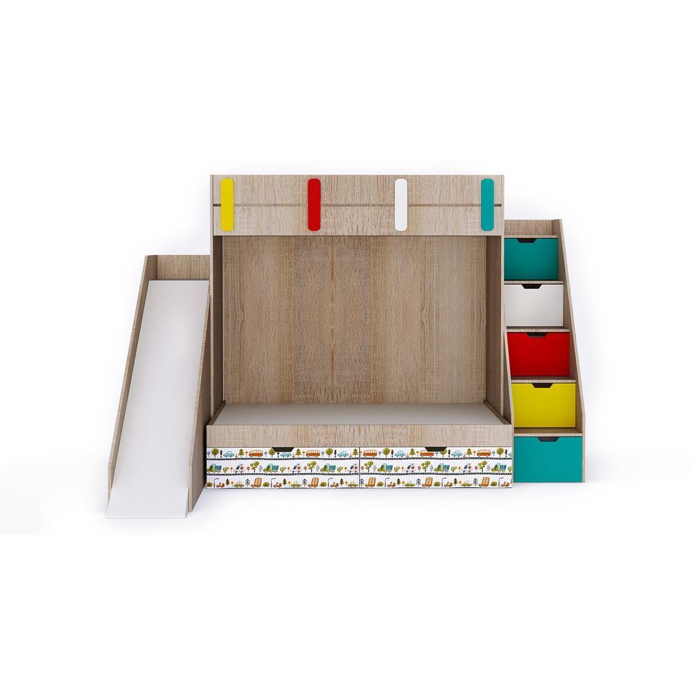 Sleep Nâ€™ Slide Bunk Bed with Slide and Storage in Oak Colour BKBB028