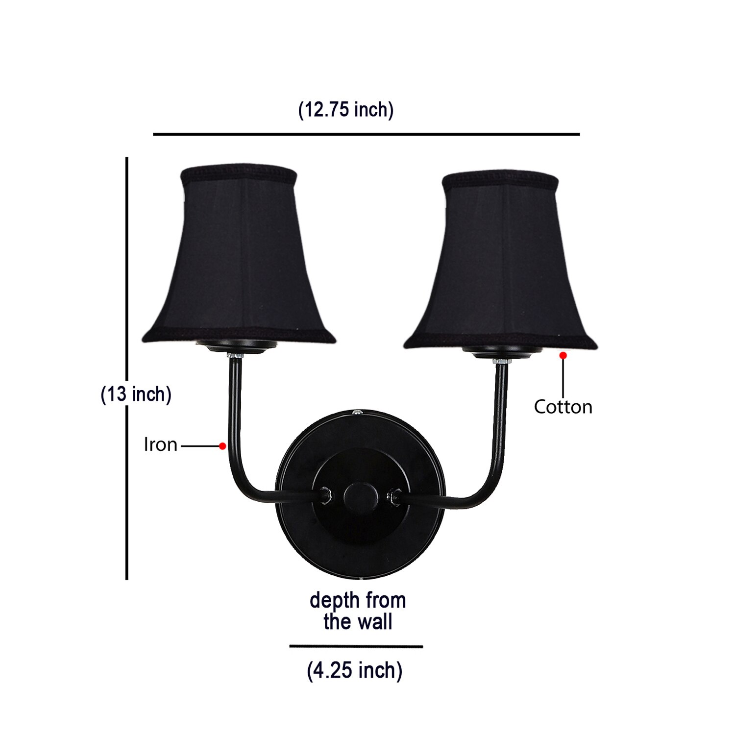 Devansh Dual Black Wallmounted Lamp With Cotton Black Shade