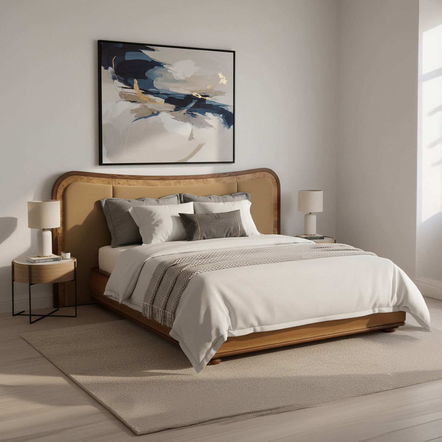 Elowen Softline King Size Bed in velvet With Oak wood Frame & Hydraulic Storage - Nestroots