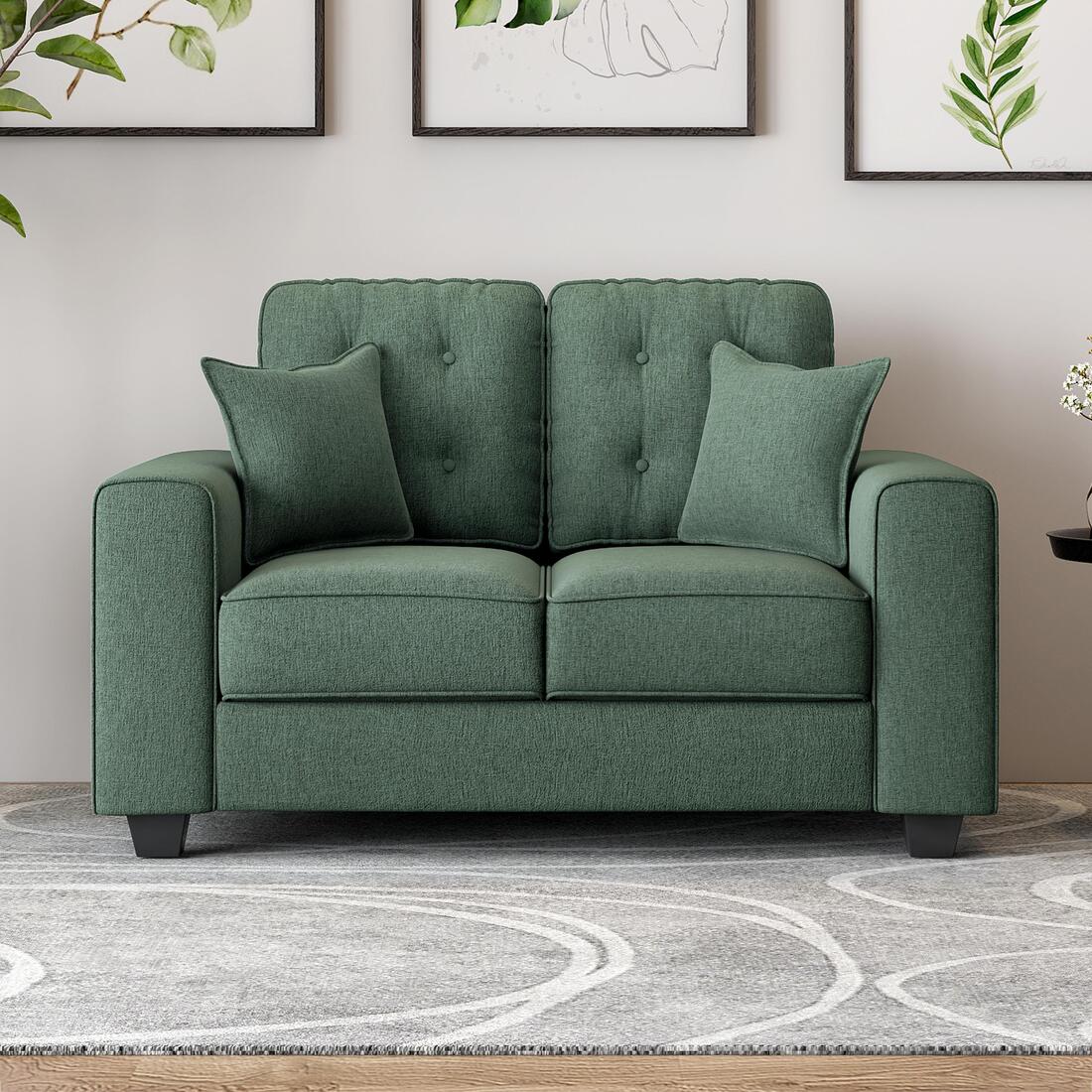 Payton 2 Seater Fabric Sofa in Fern Green Colour - Durian
