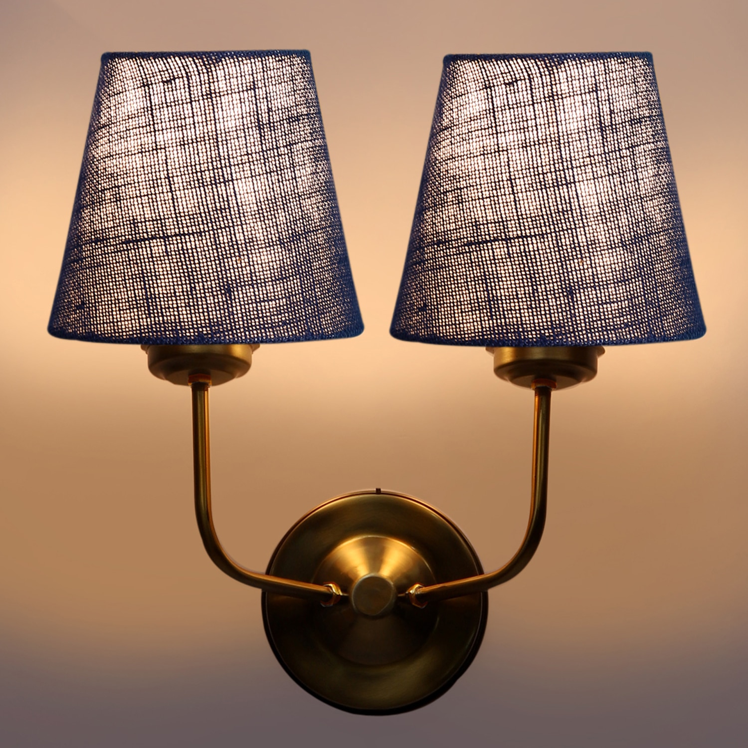 Devansh Metal Electric Wall Light in Gold Colour with Blue Shade Count of 2 Lights - Devansh