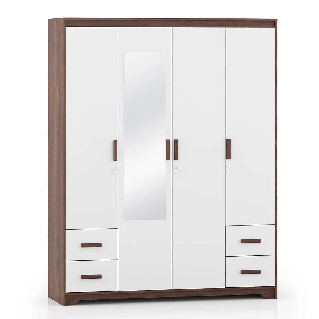 Miller Engineered Wood 4 Door Wardrobe With Mirror in Two Tone Finish
