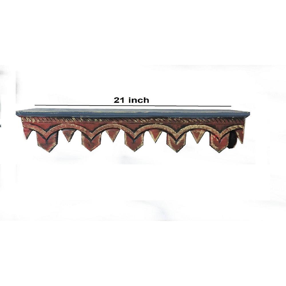 Amaro Red Colour Solid Wood Handcarved Floating Wall shelf