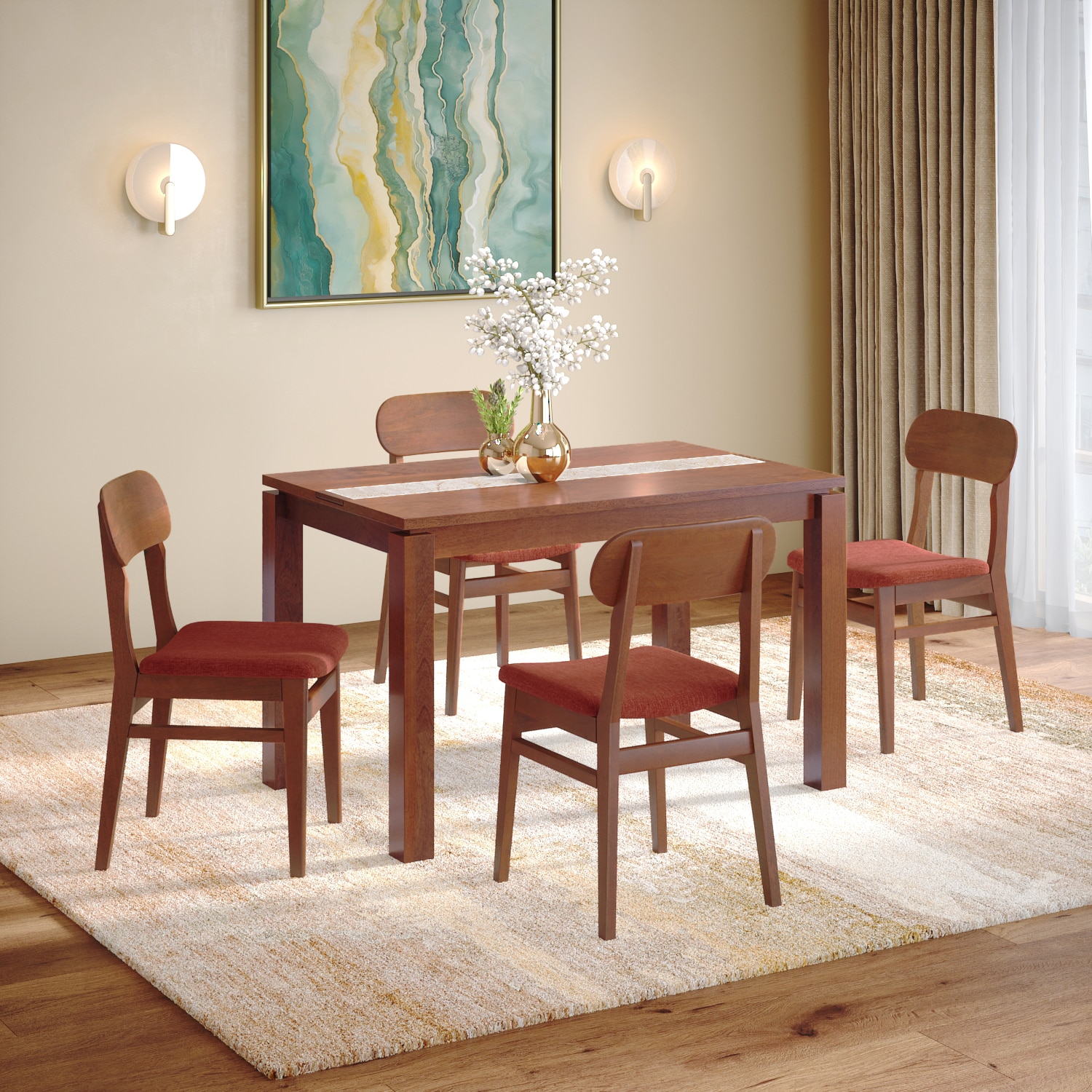 Atlas Crest Solid Wood 4 Seater Dining Table With Set of 2 Lunar Dining Chair
