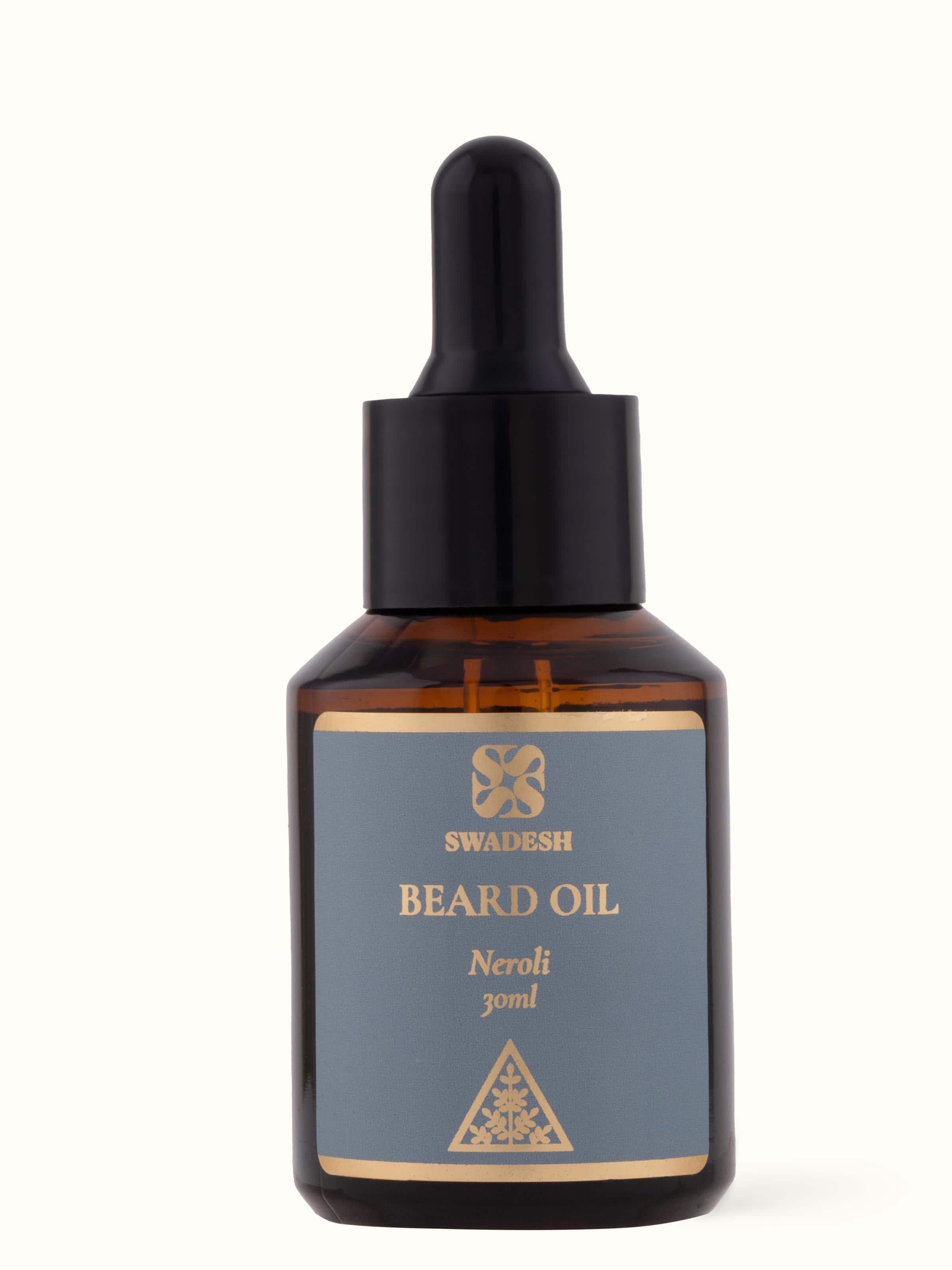 Front view of Beard Oil Neroli bottle showcasing sleek design and labeling