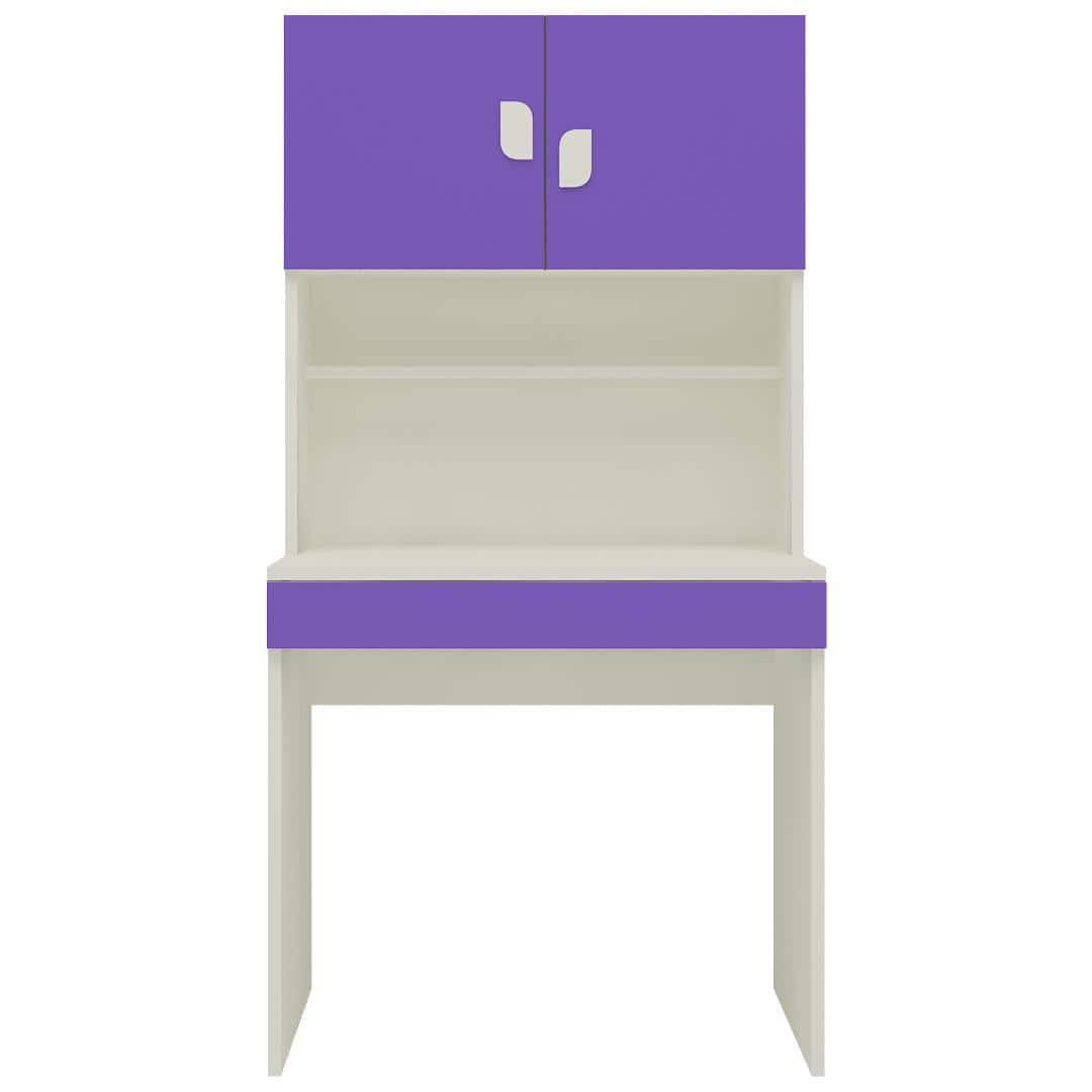 Corolla Kids Study Desk with Drawer Built In Bookshelf and Petal Handles in Lavender Purple Colour