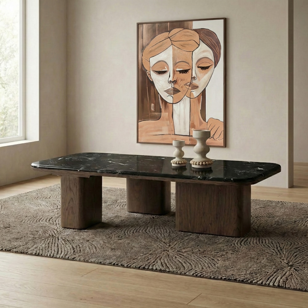 Lakesona Marble Coffee Table In Light Brown Finish - Living Shape