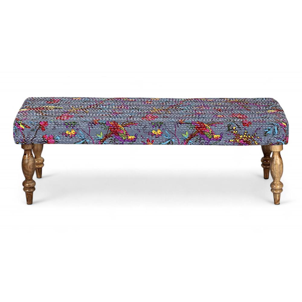 Cairo Sheesham Wood Mid Century Seater Bench Set With 2 Stools In Grey Brid