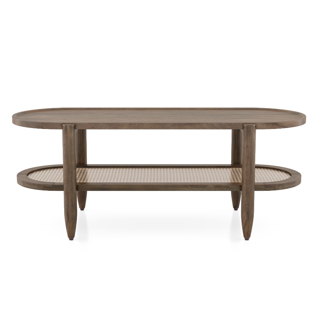 Tora Solid Wood And Cane With Glass Coffee Table In Danish Walnut Finish