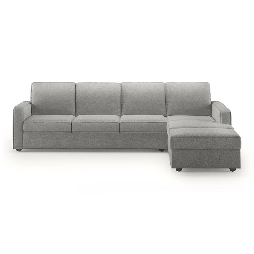 Apollo Compact Sofa (Colour : Vapour Grey, Cushion : Soft, Back Type : Regular, Seating Capacity : Left Aligned 3 Seater + Left Aligned Chaise + Ottoman) - Urban Ladder