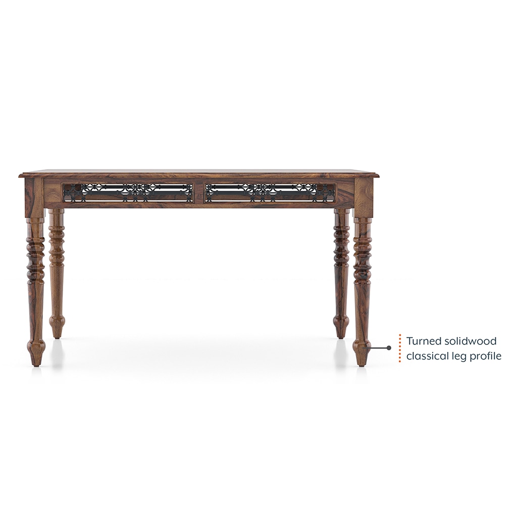 Bunai Solid Wood 6 Seater Dining Table In Teak Finish